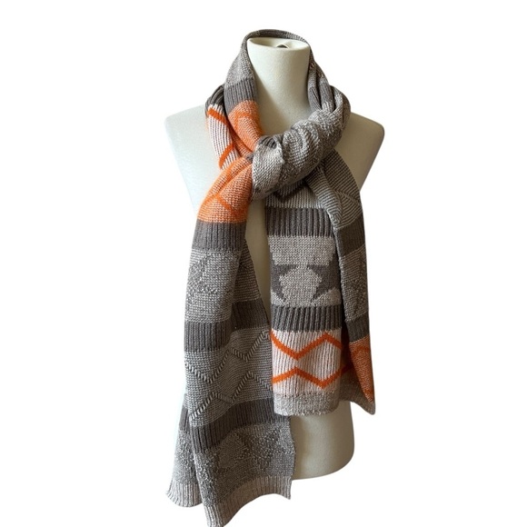 LORENA ANTONIAZZI WOOL BLD SCARF STARS GRAY ORANGE WARM COZY VERSATILE DESIGNER - Picture 6 of 9